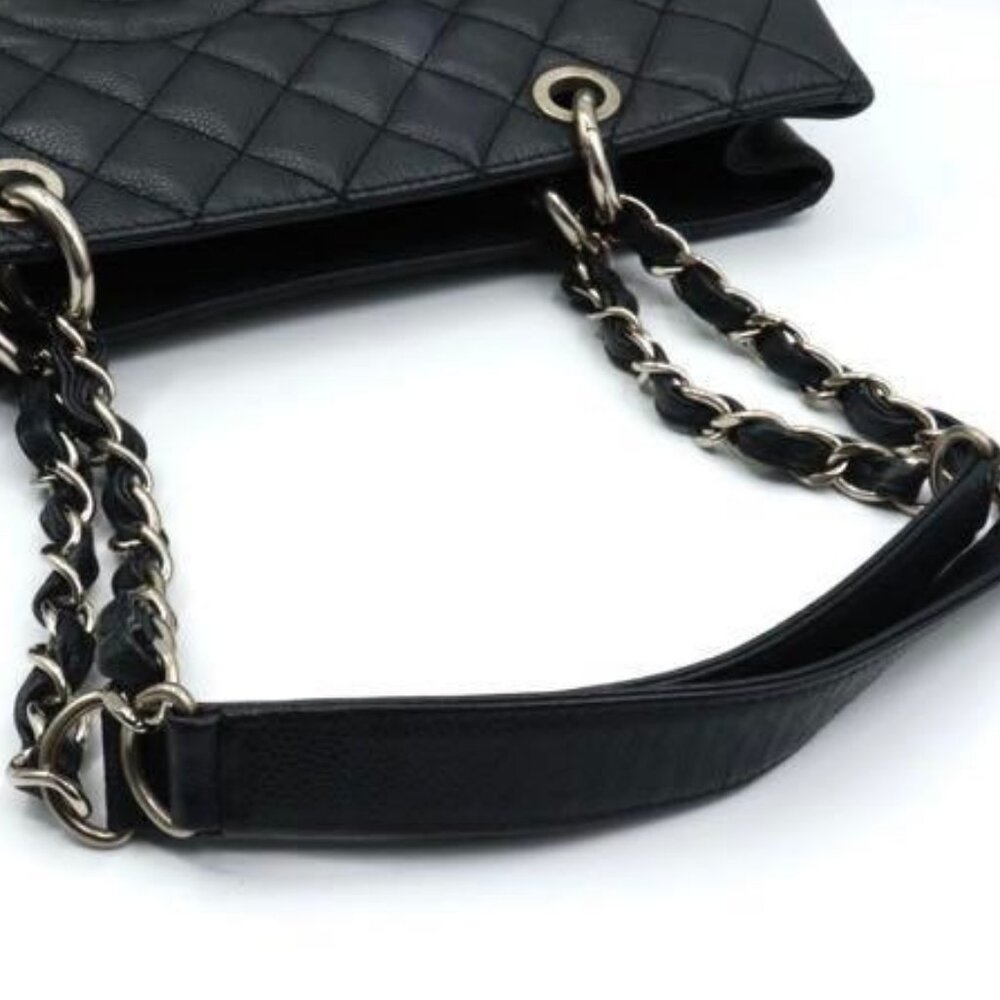 Authentic CHANEL GST Caviar Grand Shopping Tote Quilted Chain Shoulder Bag Purse - Picture 6 of 16